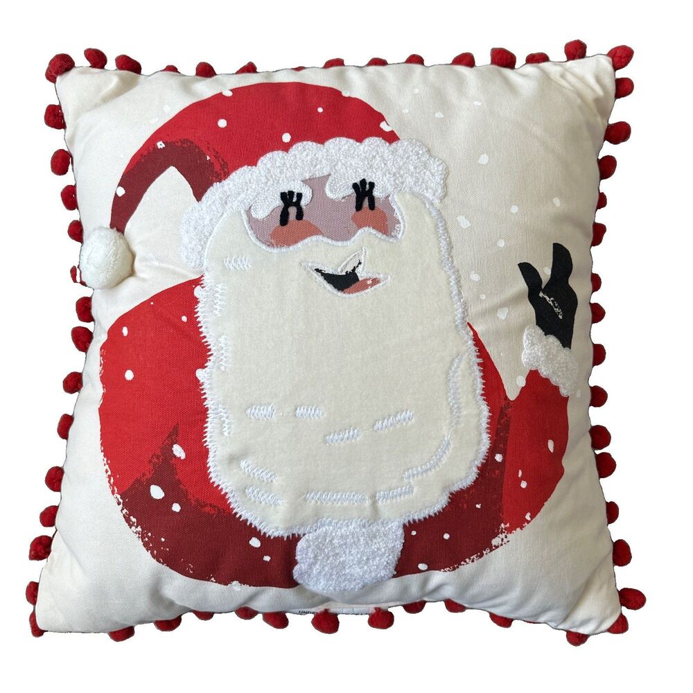 Santa Pom Pom Christmas Throw Pillow 18x18 Textured Embroidered Threshold